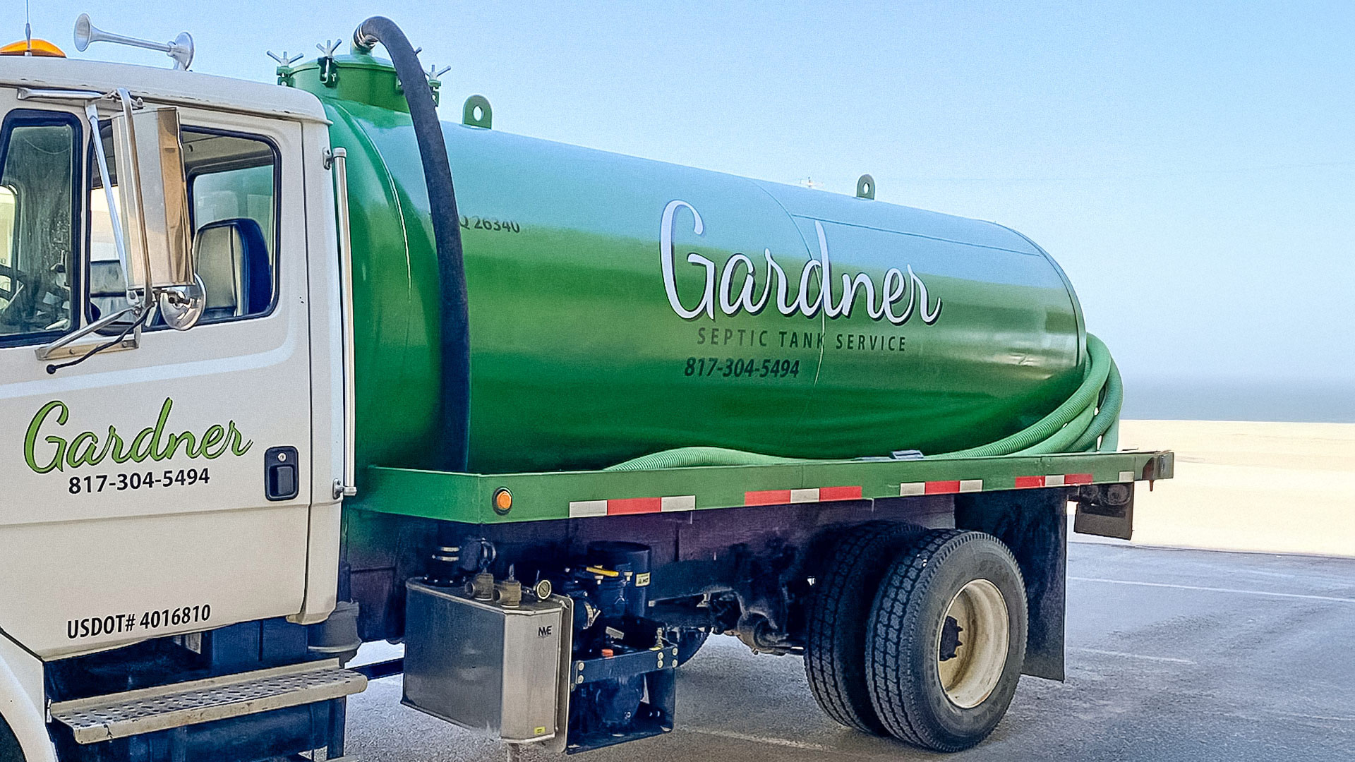 Gardner Septic Tank Service truck serving Parker County, Texas
